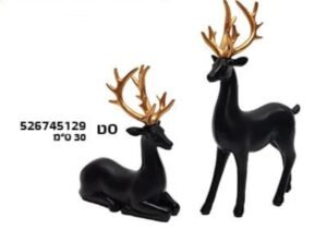 פסל זוג איילים שחור עם מוזהב 526745