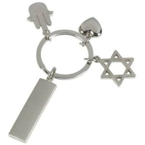 מחזיק מפתחות מתכתי חמסה, לב, מגן דוד עם לוחית מלבנית למיתוג 1819