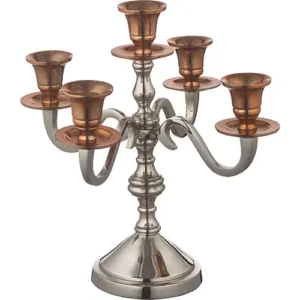 פמוטי אלומיניום מהודרים 5 קנים כסף ורוז גולד 27 סמ 49940