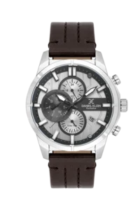 שעון יד אנלוגי Exclusive DK.1.14414-1 Dual Time ורצועת עור חומה