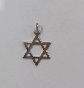 תליון זהב לבן 14K צורת מגן דוד בינוני חלק